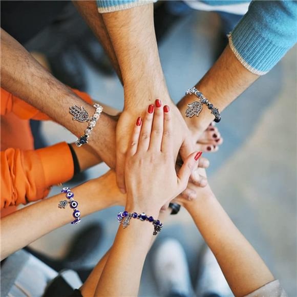 9Pcs Evil Eye Bracelets for Men Women Bead Bracelet Set - Picture 3 of 6